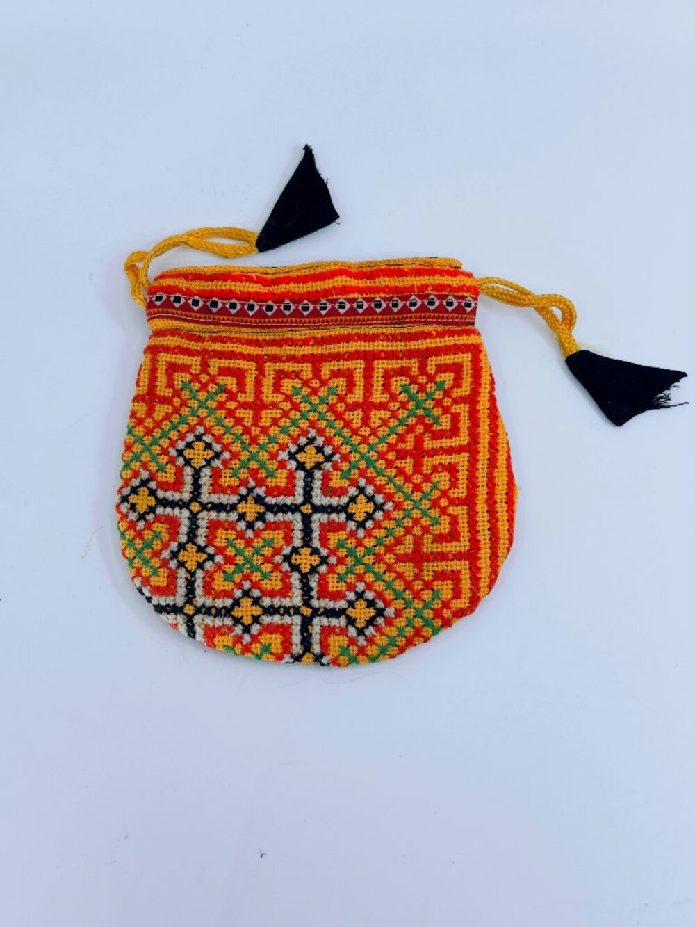 Peruvian Handmade Embroidered Drawstring Pouch Bag | Andean Folk Art | Boho Ethn